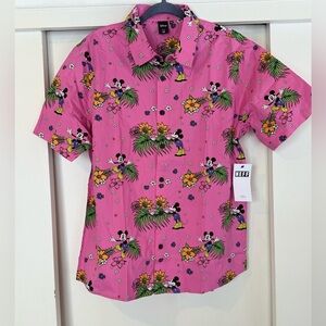 Mickey Mouse Vibrant Pink Character Floral Shirt New Medium 100% Cotton